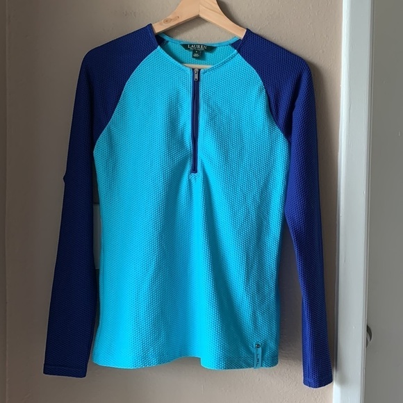 RALPH LAUREN Blue Long Sleeve Textured Half Zip Rash Guard - Picture 2 of 8